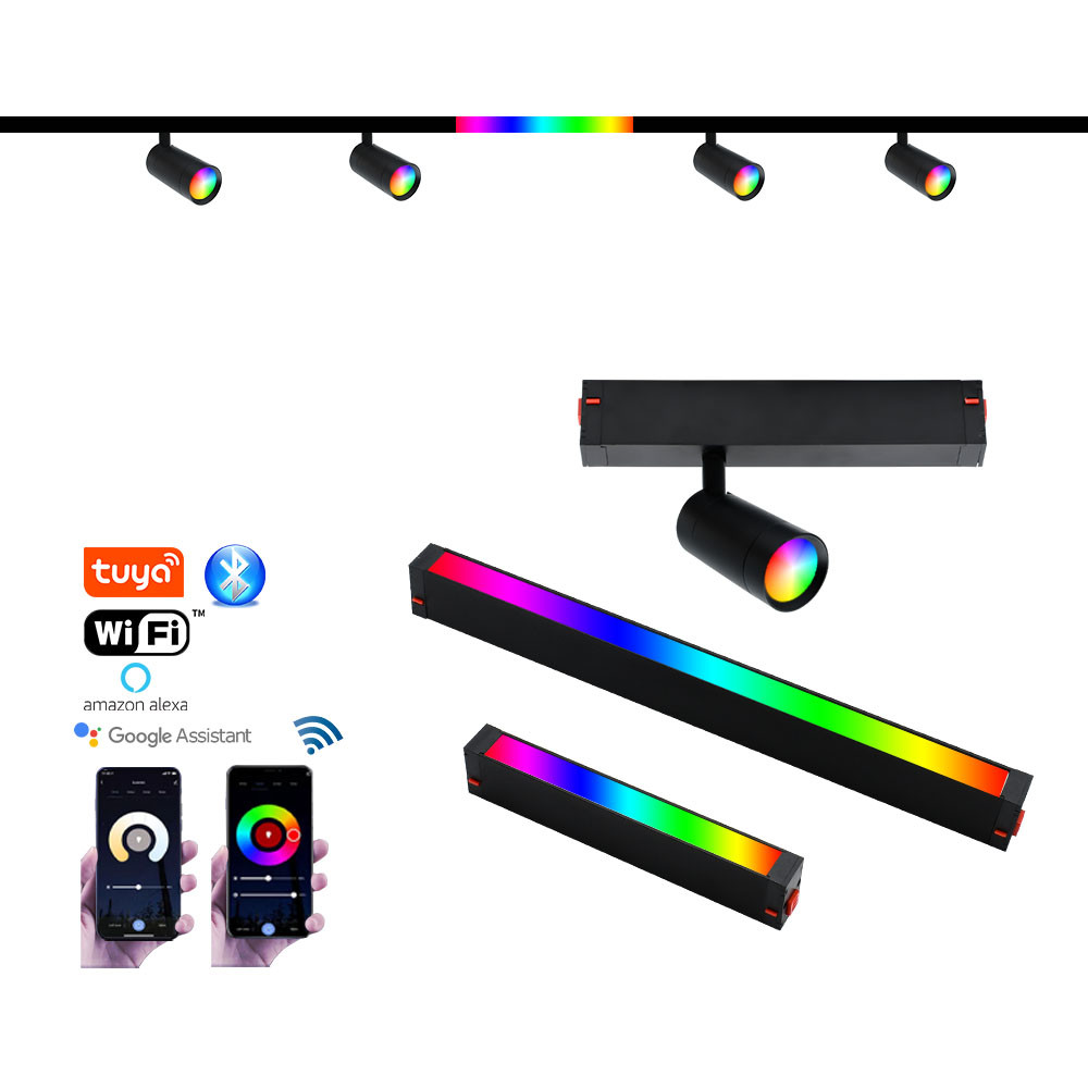 80LM/W LED Magnetic Track Light Intelligent Dimming Color Matching RGB ...